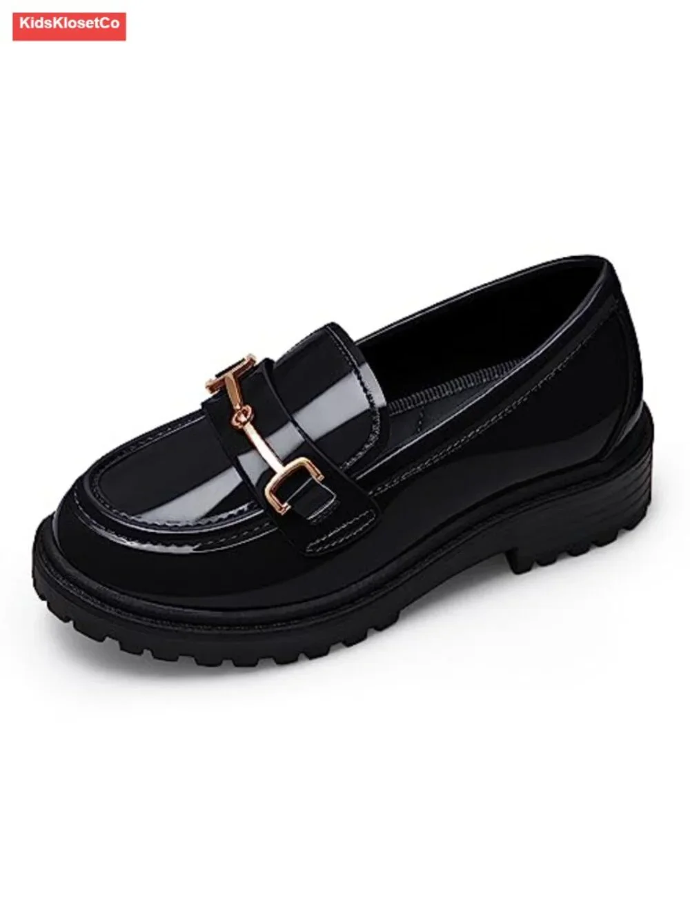 Girl's Platform Loafers Slip-On Chain Chunky Heel Faux Leather